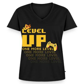 Lustiges Level Up One More Level Gamer Pixel Gaming - Frauen Premium Bio T-Shirt mit V-Ausschnitt - Schwarz - Vorne - AI Model Female 172 light (172cm)