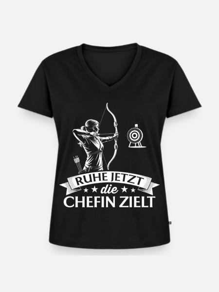 Bogenschießen die Chefin zielt - Bogenschützin - Frauen Premium Bio T-Shirt mit V-Ausschnitt - Schwarz