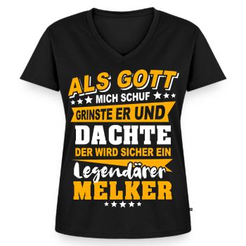 Melker Sprüche - Frauen Premium Bio T-Shirt mit V-Ausschnitt - Schwarz - Vorne - AI Model Female 172 light (172cm)