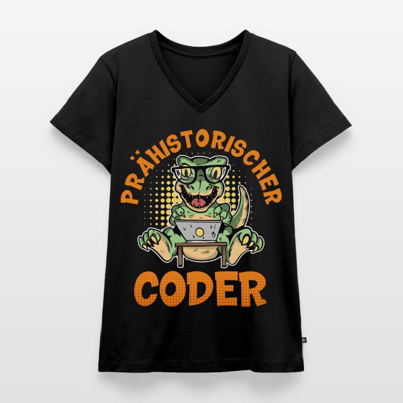 Coding PRÄHISTORISCHER CODER Lustiges Frauen Premium Bio T-Shirt mit V-Ausschnitt