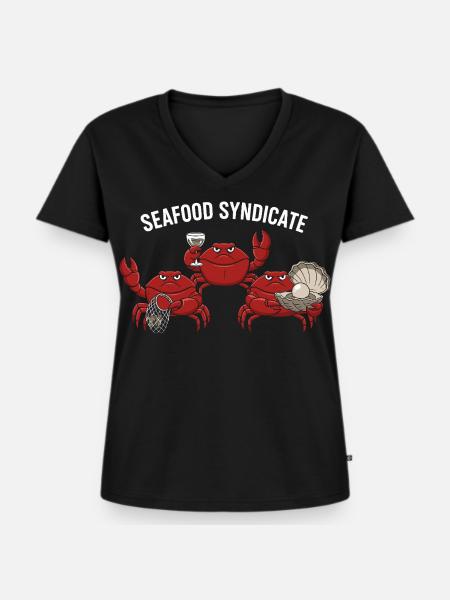 Seafood Syndicate Krabben Mafia - Frauen Premium Bio T-Shirt mit V-Ausschnitt - Schwarz
