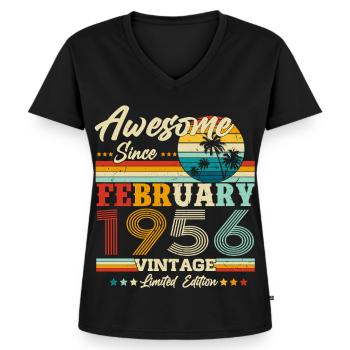 Vintage février 1956 Vintage Rétro Anniversaire - T-shirt encolure en V Premium bio Femme - noir - Devant - AI Model Female 172 light (172cm)