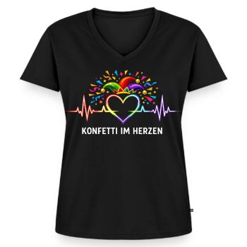 karneval konfetti im herzen EKG - Frauen Premium Bio T-Shirt mit V-Ausschnitt - Schwarz - Vorne - AI Model Female 172 light (172cm)