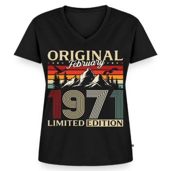 55. Geburtstag Februar 1971 Vintage Jahrgang - Frauen Premium Bio T-Shirt mit V-Ausschnitt - Schwarz - Vorne - AI Model Female 172 light (172cm)