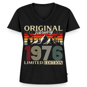 50. Geburtstag Februar 1976 Vintage Jahrgang - Frauen Premium Bio T-Shirt mit V-Ausschnitt - Schwarz - Vorne - AI Model Female 172 light (172cm)