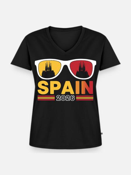 Barcelona Spanien Urlaub 2026 - Frauen Premium Bio T-Shirt mit V-Ausschnitt - Schwarz