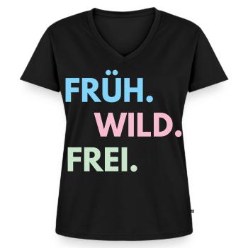 Früh Wild Frei – Frühlingsfest Festival Outfit - Frauen Premium Bio T-Shirt mit V-Ausschnitt - Schwarz - Vorne - AI Model Female 172 light (172cm)