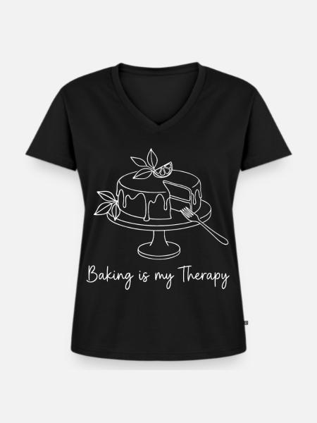Backen Ist Meine Therapie - Frauen Premium Bio T-Shirt mit V-Ausschnitt - Schwarz