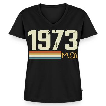 Mai 1973 - Frauen Premium Bio T-Shirt mit V-Ausschnitt - Schwarz - Vorne - AI Model Female 172 light (172cm)