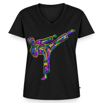 Taekwondo Arts martiaux Karaté Colorés pour enfants - T-shirt encolure en V Premium bio Femme - noir - Devant - AI Model Female 172 light (172cm)