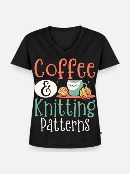 Kaffee Stricken Strickerin - Frauen Premium Bio T-Shirt mit V-Ausschnitt - Schwarz