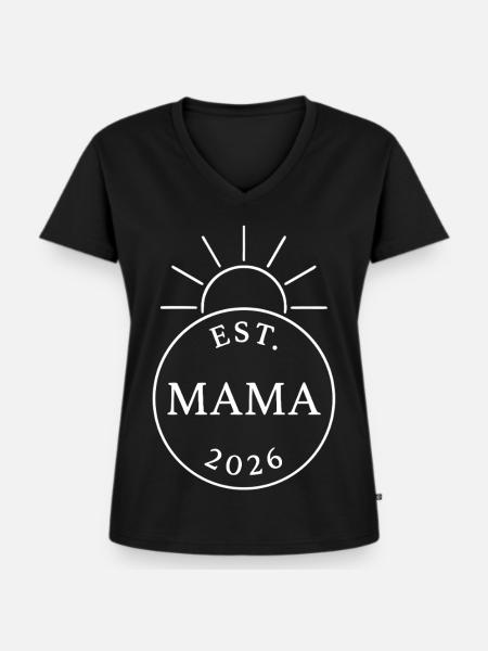 Mama 2026 Werdende Mutter Sonnenbadge - Frauen Premium Bio T-Shirt mit V-Ausschnitt - Schwarz