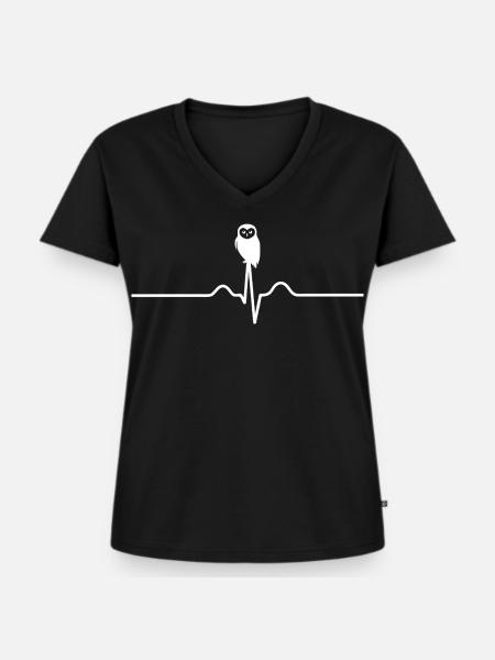 Eule Herzlinie - Frauen Premium Bio T-Shirt mit V-Ausschnitt - Schwarz