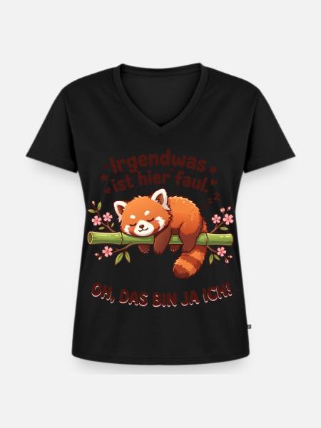 Roter Panda Faul Spruch - Frauen Premium Bio T-Shirt mit V-Ausschnitt - Schwarz
