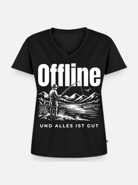 Offline Genuss - Frauen Premium Bio T-Shirt mit V-Ausschnitt - Schwarz