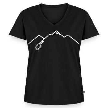 Karabiner Berge Klettern - Frauen Premium Bio T-Shirt mit V-Ausschnitt - Schwarz - Vorne - AI Model Female 172 light (172cm)
