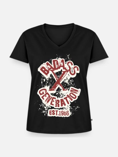 Badass Generation X 1966 - Frauen Premium Bio T-Shirt mit V-Ausschnitt - Schwarz