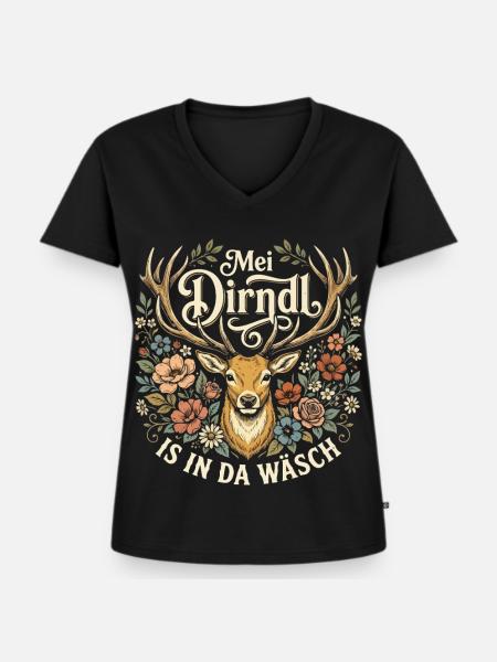 Mei Dirndl is in da Waesch - Frauen Premium Bio T-Shirt mit V-Ausschnitt - Schwarz