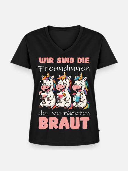 JGA Braut Einhorn Junggesellinnenabschied - Frauen Premium Bio T-Shirt mit V-Ausschnitt - Schwarz