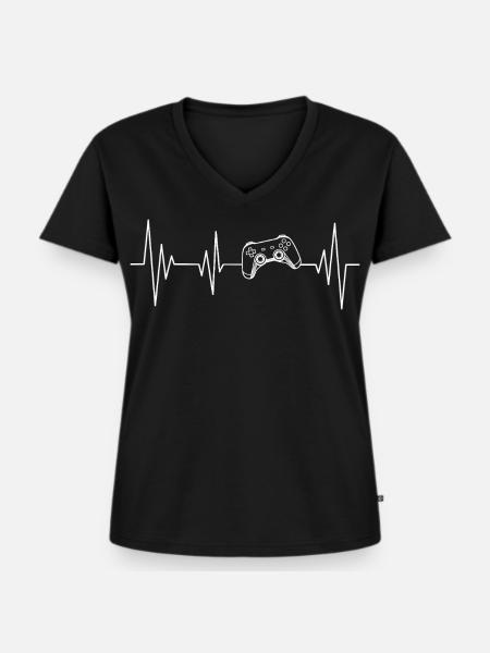 Heartbeat Controller - Frauen Premium Bio T-Shirt mit V-Ausschnitt - Schwarz