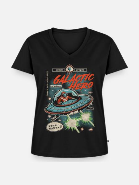 GalacticHero - Frauen Premium Bio T-Shirt mit V-Ausschnitt - Schwarz