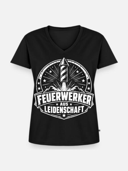 Feuerwerker Leidenschaft - Frauen Premium Bio T-Shirt mit V-Ausschnitt - Schwarz