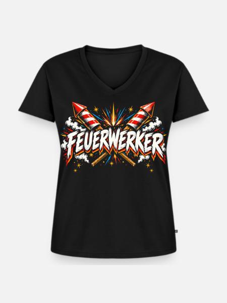 feuerwerk_33 - Frauen Premium Bio T-Shirt mit V-Ausschnitt - Schwarz