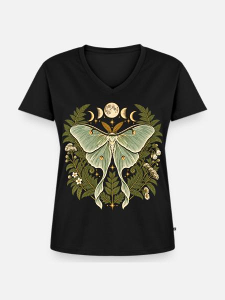 Lunafalter mit Mondphasen - Frauen Premium Bio T-Shirt mit V-Ausschnitt - Schwarz