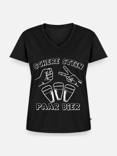 Paar Bier Handsign-Design mit Gläsern - Frauen Premium Bio T-Shirt mit V-Ausschnitt - Schwarz