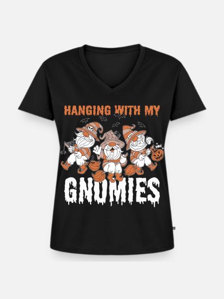 Hanging With My Gnomies - Frauen Premium Bio T-Shirt mit V-Ausschnitt - Schwarz