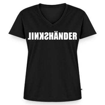 Linkshänder - mit links - Spiegelschrift - Frauen Premium Bio T-Shirt mit V-Ausschnitt - Schwarz - Vorne - AI Model Female 172 light (172cm)