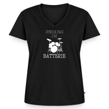 Je peux Pas J'ai Batterie Batteur Percussion - T-shirt encolure en V Premium bio Femme - noir - Devant - AI Model Female 172 light (172cm)