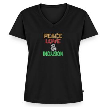 Peace love and inclusion - Frauen Premium Bio T-Shirt mit V-Ausschnitt - Schwarz - Vorne - AI Model Female 172 light (172cm)