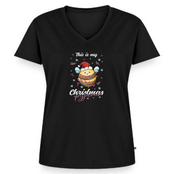 Biene Pyjama Weihnachten Schlafen - Frauen Premium Bio T-Shirt mit V-Ausschnitt - Schwarz - Vorne - AI Model Female 172 light (172cm)