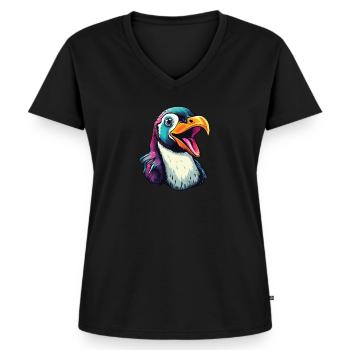 Cooler sprechender Pinguin - Frauen Premium Bio T-Shirt mit V-Ausschnitt - Schwarz - Vorne - AI Model Female 172 light (172cm)