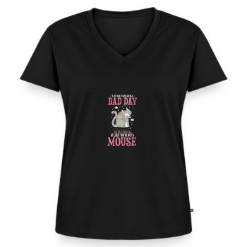 Witziges Katzen Haustier Spruch Design - Frauen Premium Bio T-Shirt mit V-Ausschnitt - Schwarz - Vorne - AI Model Female 172 light (172cm)
