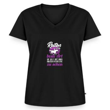 Süßes Pferde Pferdespruch Motiv - Frauen Premium Bio T-Shirt mit V-Ausschnitt - Schwarz - Vorne - AI Model Female 172 light (172cm)
