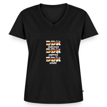 Cooler Ddr Ostdeutschland Osten Spruch - Frauen Premium Bio T-Shirt mit V-Ausschnitt - Schwarz - Vorne - AI Model Female 172 light (172cm)