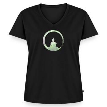 Bouddhisme - Silhouette du Bouddha Enso Zen Circle 1 - T-shirt encolure en V Premium bio Femme - noir - Devant - AI Model Female 172 light (172cm)