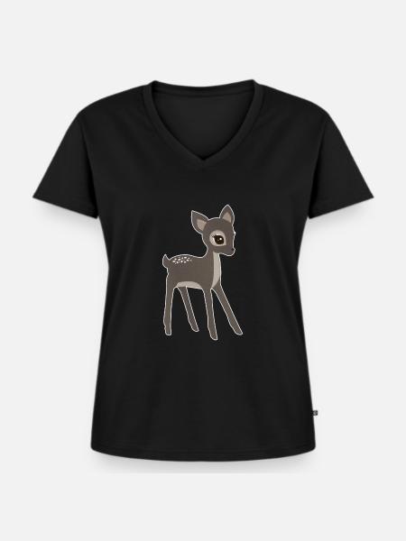 Reh - Frauen Premium Bio T-Shirt mit V-Ausschnitt - Schwarz
