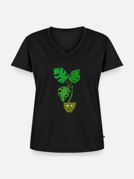Monstera verärgert - Frauen Premium Bio T-Shirt mit V-Ausschnitt - Schwarz
