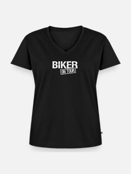 Biker on Tour - Frauen Premium Bio T-Shirt mit V-Ausschnitt - Schwarz