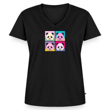 Pop Art Panda - T-shirt encolure en V Premium bio Femme - noir - Devant - AI Model Female 172 light (172cm)