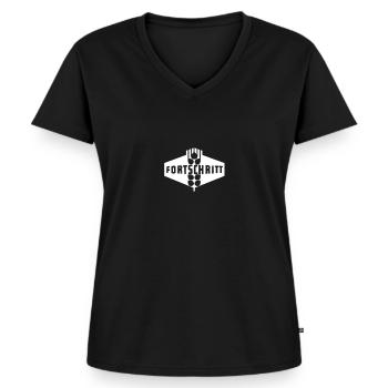 DDR FORTSCHRITT Ostdeutschland Geschenkidee - Frauen Premium Bio T-Shirt mit V-Ausschnitt - Schwarz - Vorne - AI Model Female 172 light (172cm)