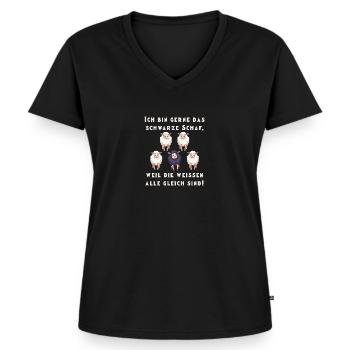 Ich bin gerne das schwarze Schaf - Frauen Premium Bio T-Shirt mit V-Ausschnitt - Schwarz - Vorne - AI Model Female 172 light (172cm)