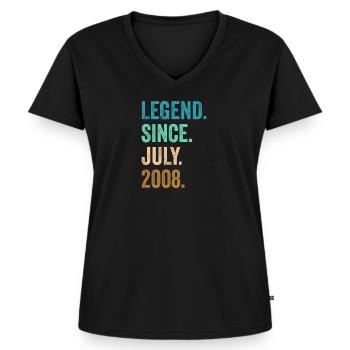 Légende depuis juillet 2008 14ème anniversaire - T-shirt encolure en V Premium bio Femme - noir - Devant - AI Model Female 172 light (172cm)