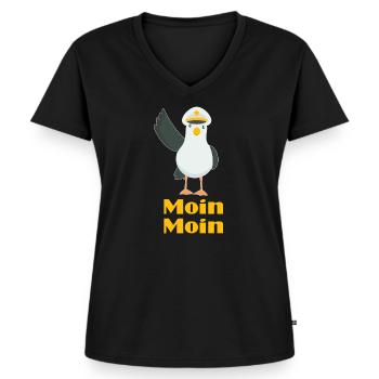 Moin Moin Möwen Kapitän - Frauen Premium Bio T-Shirt mit V-Ausschnitt - Schwarz - Vorne - AI Model Female 172 light (172cm)