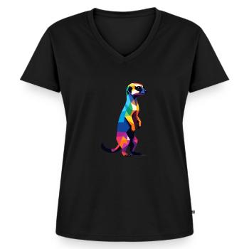 Erdmännchen in großen Pixeln Cool, Savannah Bunt - Frauen Premium Bio T-Shirt mit V-Ausschnitt - Schwarz - Vorne - AI Model Female 172 light (172cm)
