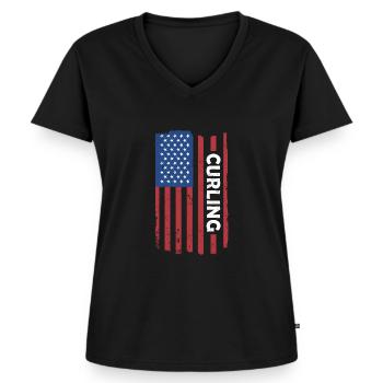 Sport Us Flag Curling - Women's Premium Organic V-neck T-shirt - black - Front - AI Model Female 172 light (172cm)