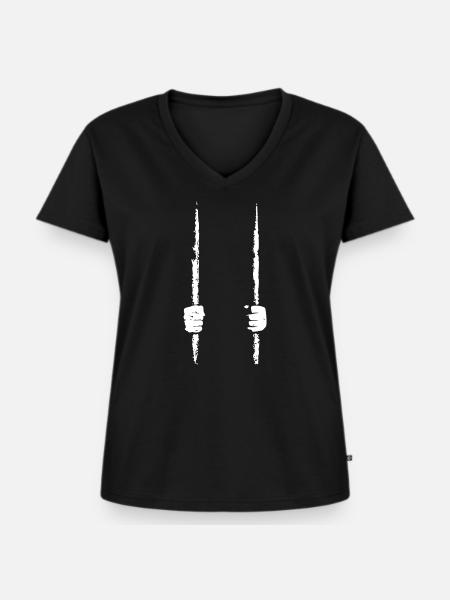 gefangen - Frauen Premium Bio T-Shirt mit V-Ausschnitt - Schwarz